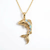 Gold Koi Fish Pendant Necklace with Opal Accents