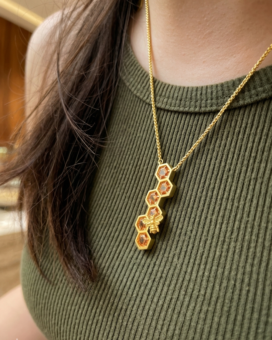 Honeycomb Bee Pendant