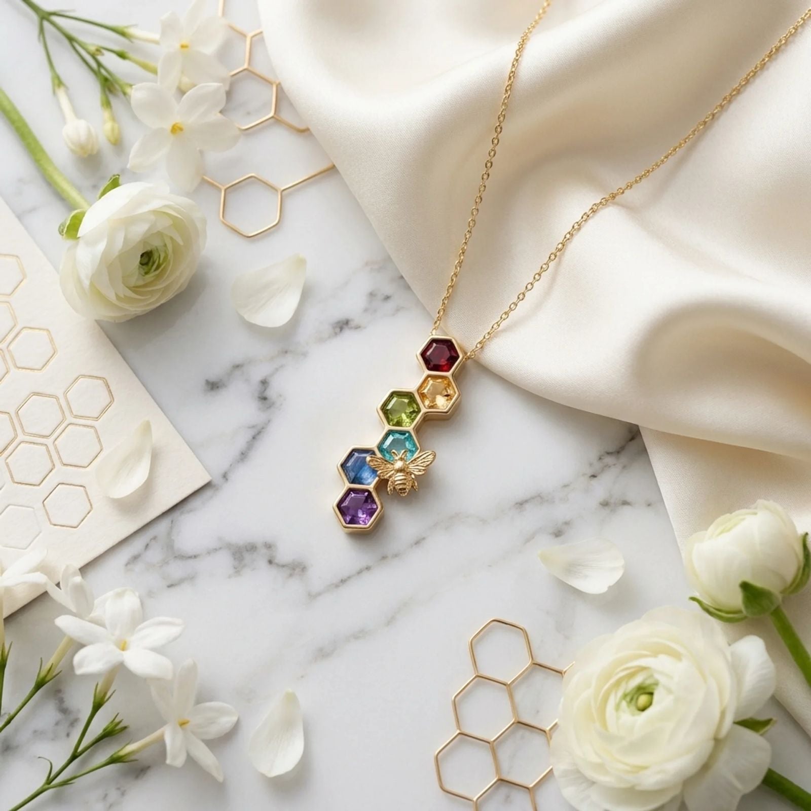 Chakra Honeycomb Gemstone Necklace