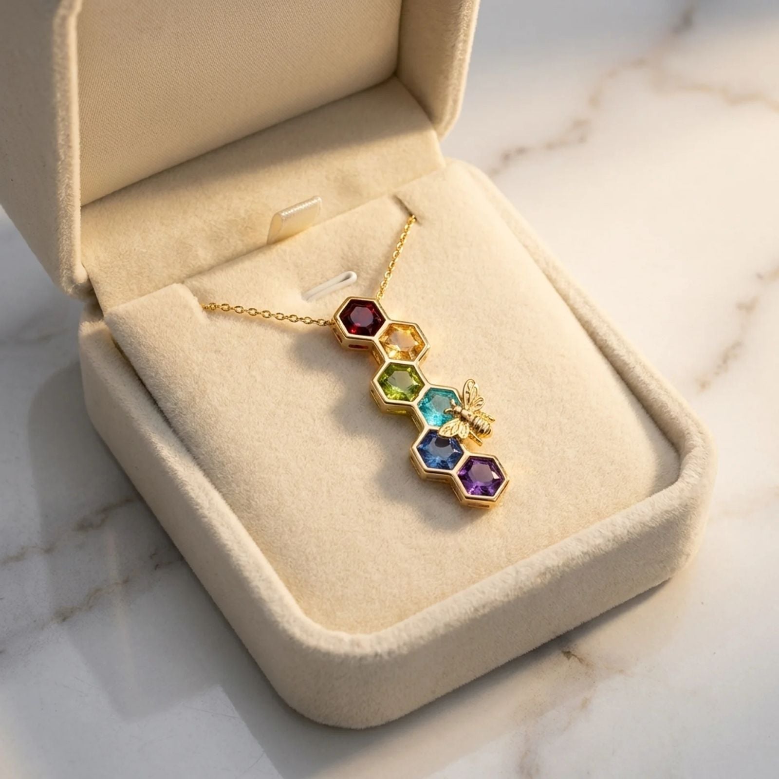 Chakra Honeycomb Gemstone Necklace