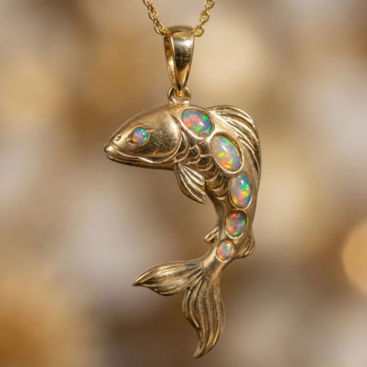 Iridescent Golden Koi Opal Necklace