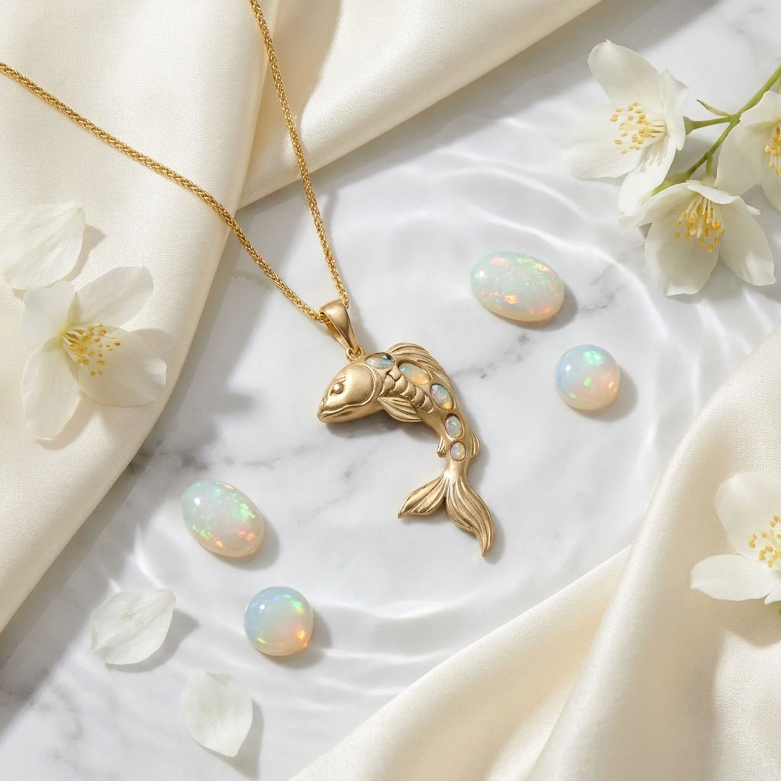 Iridescent Golden Koi Opal Necklace