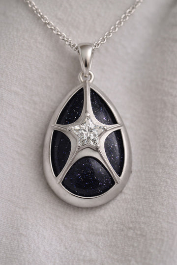 Silver Starry Sky Pendant Necklace with Blue Sandstone and Moissanite Star