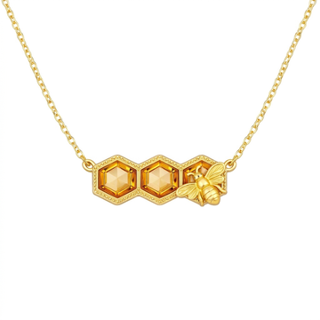 Busy Bee Pendant Necklace, Gold and Amber