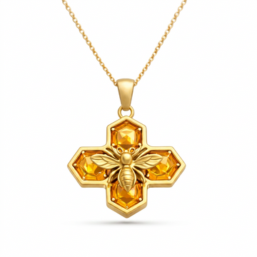 Worker Bee Pendant Necklace, Gold and Amber Zirconia