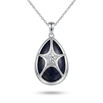 Silver Starry Sky Pendant Necklace with Blue Sandstone and Moissanite Star