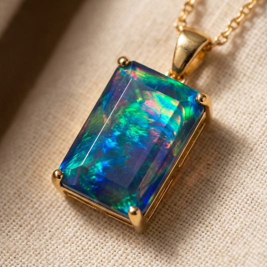 Blue Opal Pendant Necklace with Gold Setting