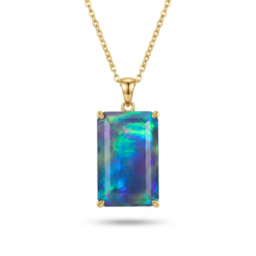 Blue Opal Pendant Necklace with Gold Setting
