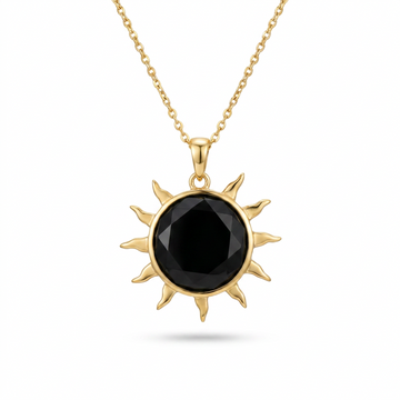 Gold Sunburst Onyx Pendant Necklace | Black Onyx Statement Necklace