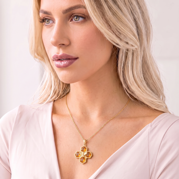 Worker Bee Pendant Necklace, Gold and Amber Zirconia