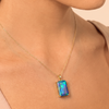 Blue Opal Pendant Necklace with Gold Setting